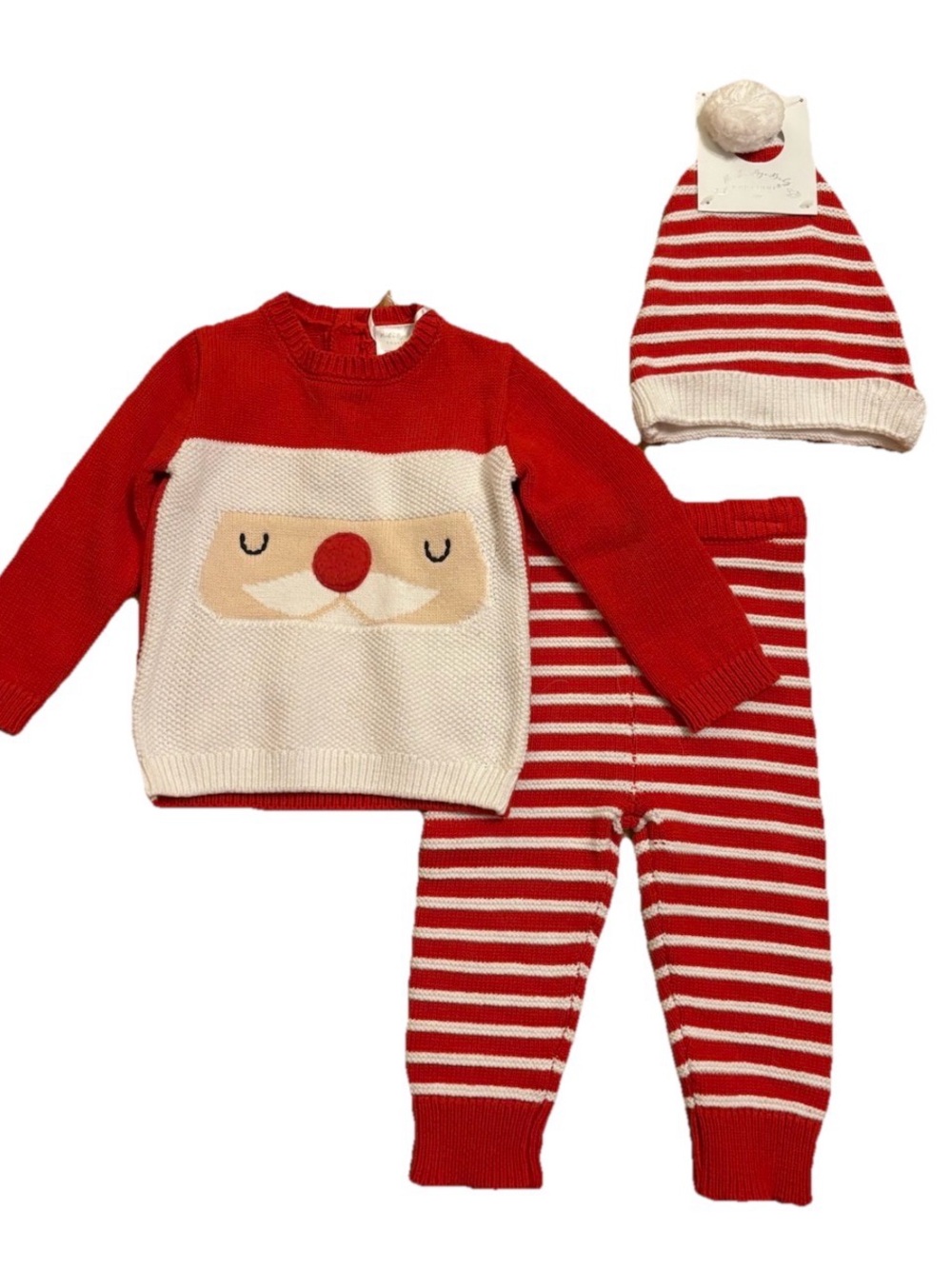 Rock A Bye Baby Boutique’s Baby Boys Santa Sweater Knit Pants Outfit w/Hat - 6M